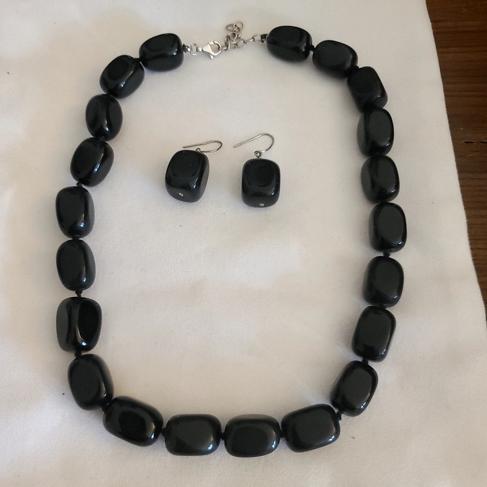 Black Real Stone Jewelry Set